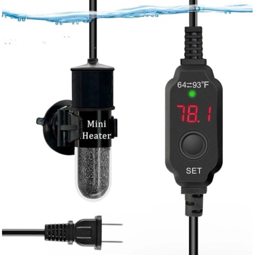 20W Mini Submersible Aquarium Heater Small With  Temp Display & Thermometer Fish